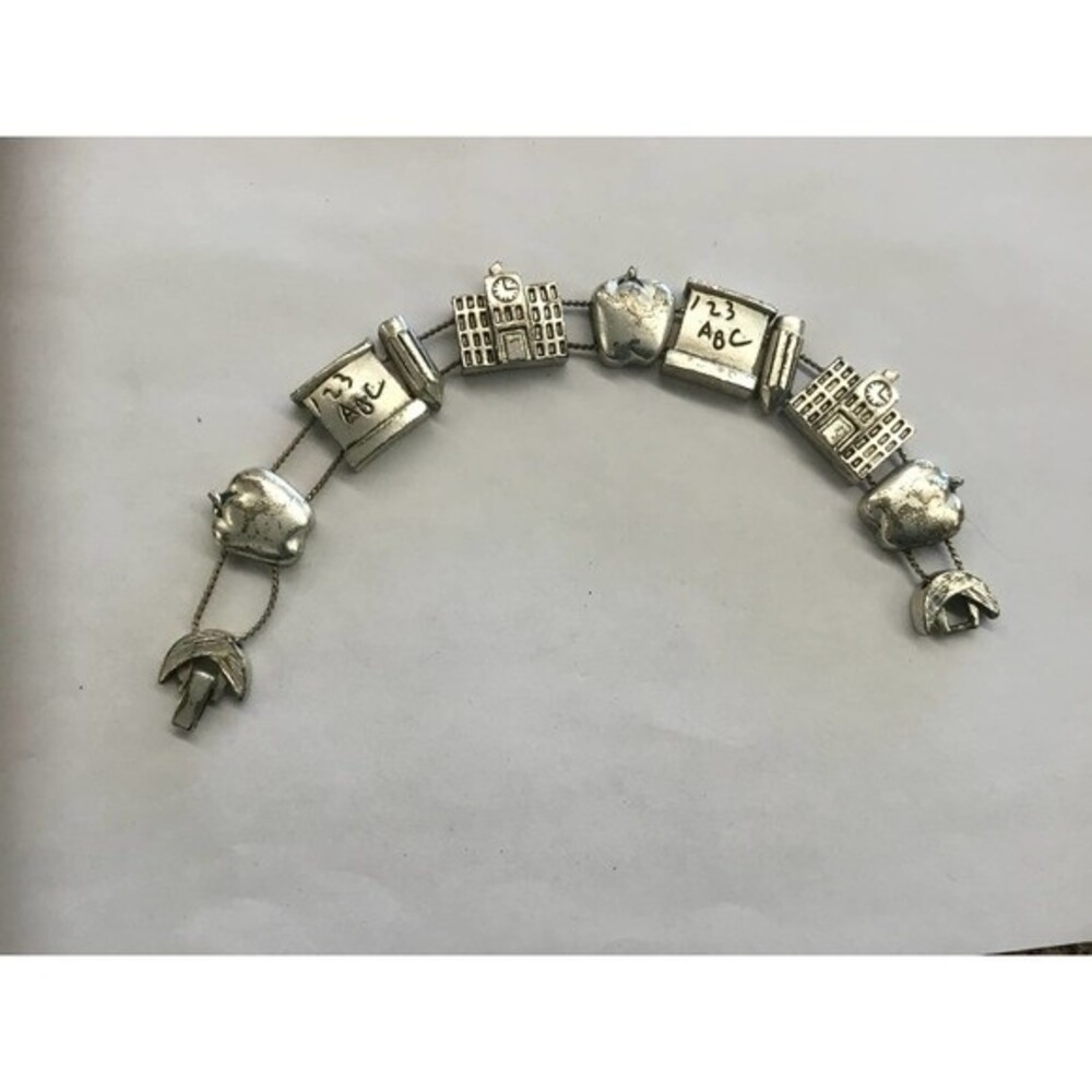 Antique Silver Looking Teacher Charm Bracelet